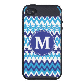 Personalized Monogram Teal Blue Tribal Chevron iPhone 4 Cover