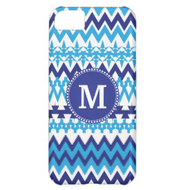 Personalized Monogram Teal Blue Tribal Chevron iPhone 5C Cases