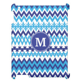 Personalized Monogram Teal Blue Tribal Chevron Cover For The iPad 2 3 4