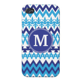 Personalized Monogram Teal Blue Tribal Chevron iPhone 4 Covers