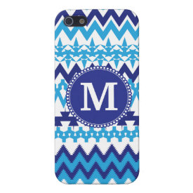 Personalized Monogram Teal Blue Tribal Chevron Covers For iPhone 5