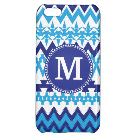Personalized Monogram Teal Blue Tribal Chevron iPhone 5C Cases