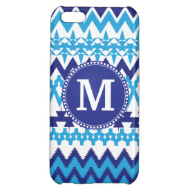 Personalized Monogram Teal Blue Tribal Chevron iPhone 5C Cases