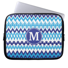 Personalized Monogram Teal Blue Tribal Chevron Computer Sleeves