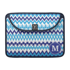 Personalized Monogram Teal Blue Tribal Chevron Sleeves For MacBooks