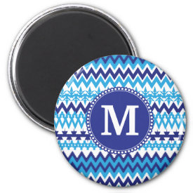 Personalized Monogram Teal Blue Tribal Chevron Refrigerator Magnets