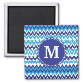 Personalized Monogram Teal Blue Tribal Chevron Magnet