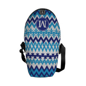 Personalized Monogram Teal Blue Tribal Chevron Messenger Bags