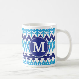 Personalized Monogram Teal Blue Tribal Chevron Mug