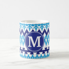Personalized Monogram Teal Blue Tribal Chevron Coffee Mugs