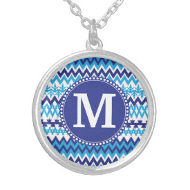 Personalized Monogram Teal Blue Tribal Chevron Personalized Necklace