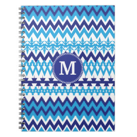 Personalized Monogram Teal Blue Tribal Chevron Spiral Note Books