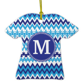 Personalized Monogram Teal Blue Tribal Chevron Ornaments