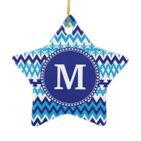 Personalized Monogram Teal Blue Tribal Chevron Christmas Ornament