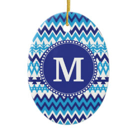 Personalized Monogram Teal Blue Tribal Chevron Christmas Ornaments