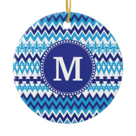 Personalized Monogram Teal Blue Tribal Chevron Christmas Tree Ornaments