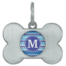 Personalized Monogram Teal Blue Tribal Chevron Pet ID Tag