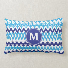 Personalized Monogram Teal Blue Tribal Chevron Pillow