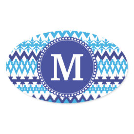 Personalized Monogram Teal Blue Tribal Chevron Stickers