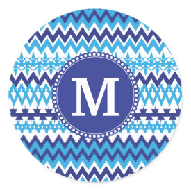 Personalized Monogram Teal Blue Tribal Chevron Sticker