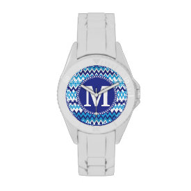 Personalized Monogram Teal Blue Tribal Chevron Wristwatches