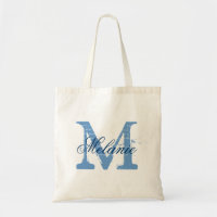 Personalized monogram tote bag | blue and white
