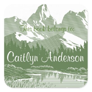 Personalized Mountains Bookplate Sticker