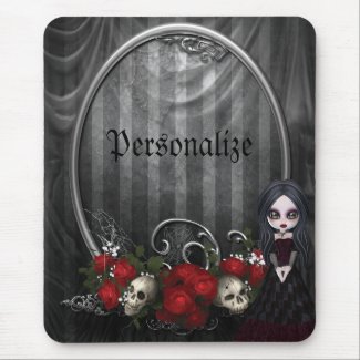 Personalized Mousepad - Goth Girl, Skulls & Roses zazzle_mousepad