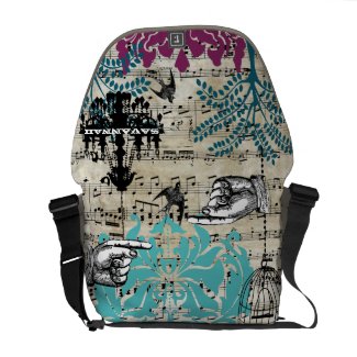 Personalized Musical Chandelier Tree Bird Damask rickshawmessengerbag