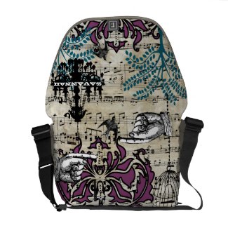 Personalized Musical Chandelier Tree Bird Damask rickshawmessengerbag