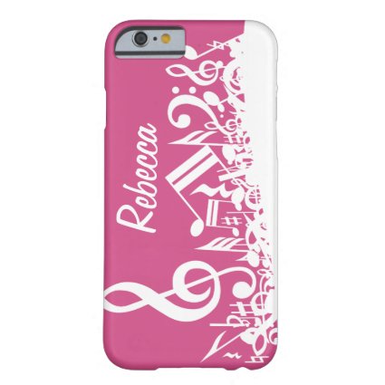 Personalized Musical Notes Hot Pink and White Barely There iPhone 6 Case