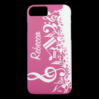 Personalized Musical Notes Hot Pink and White iPhone 7 Case
