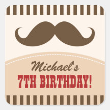 Personalized mustache bash birthday stickers