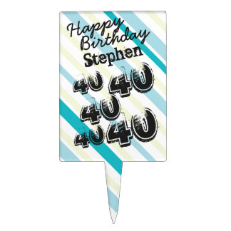 Personalized Name 40 yr Bday Striped 40th Birthday Cake Toppers