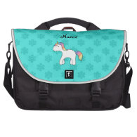 Personalized name baby unicorn aqua snowflakes commuter bags