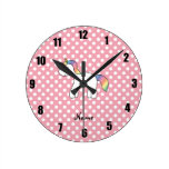 Personalized name baby unicorn pink polka dots wall clocks