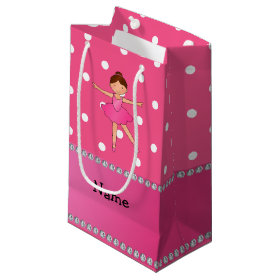 Personalized name ballerina pink white polka dots small gift bag