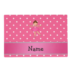 Personalized name ballerina pink white polka dots laminated place mat