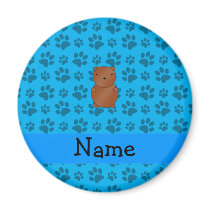 Personalized name bear blue paw pattern refrigerator magnets