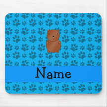 Personalized name bear blue paw pattern mouse pad