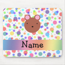 Personalized name bear face rainbow polka dots mousepads