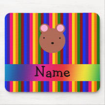Personalized name bear face rainbow stripes mouse pad