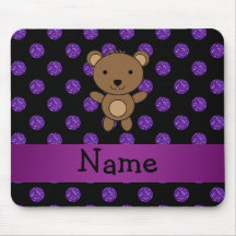 Personalized name bear purple glitter polka dots mousepads