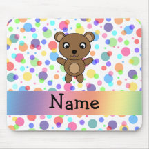 Personalized name bear rainbow polka dots mousepad