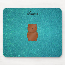 Personalized name bear turquoise glitter mouse pads