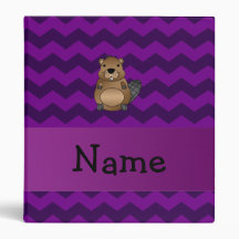 Personalized name beaver purple chevrons vinyl binders