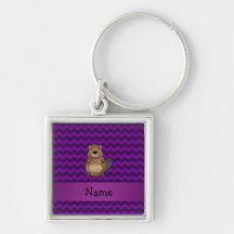 Personalized name beaver purple chevrons key chains