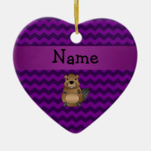 Personalized name beaver purple chevrons christmas tree ornament