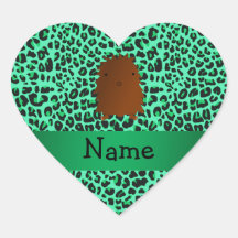 Personalized name bigfoot green leopard pattern heart sticker