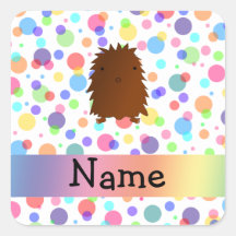 Personalized name bigfoot rainbow polka dots square sticker